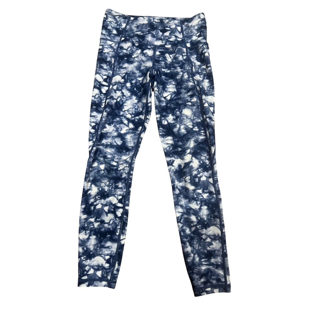 Athleta Leggings Womens Sz S Blue White Tie Dye Stash Pocket Yoga 7/8 Tights